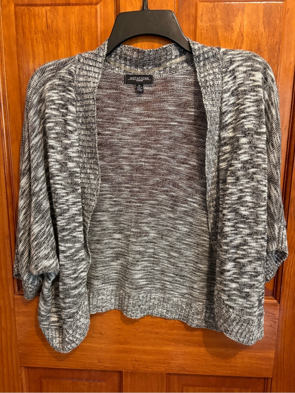 Notations Black and White Open-Front Knit Shrug Sweater